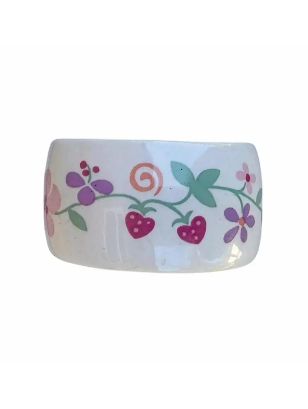 Vintage Cottagecore Strawberry Heart Napkin Rings Set Stoneware Country Bouquet